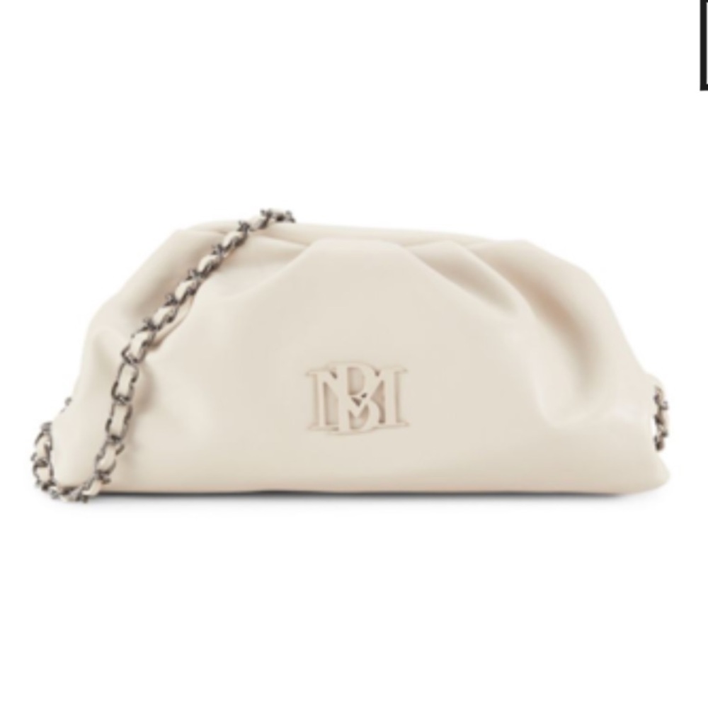 BADGLEY MISCHKA wrapped frame  crossbody with pearls chain ecru creamy beige NWT